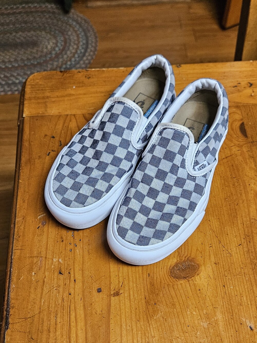 Vans Classic Slip-On Checkerboard With Platform Soles- White/Gray